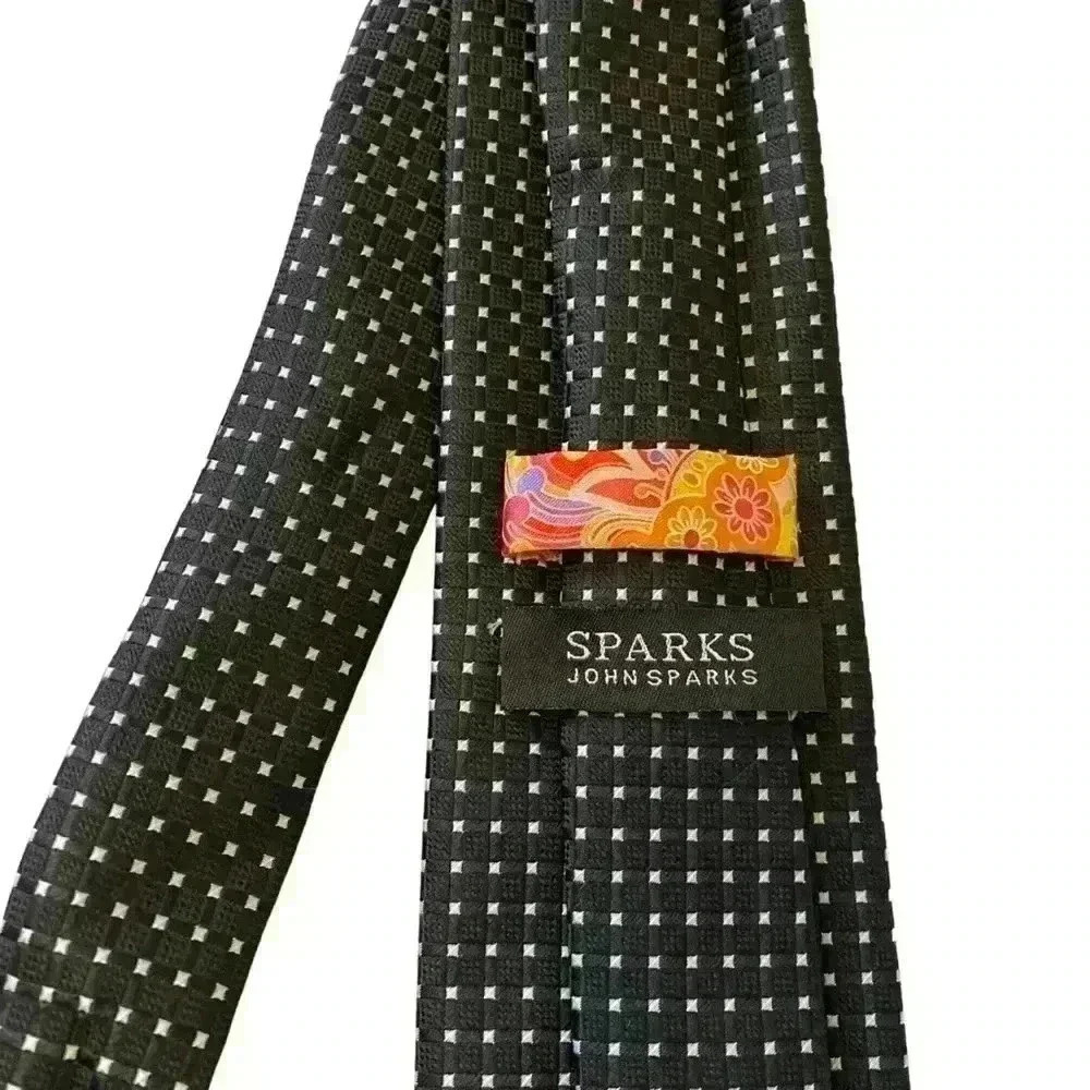 SPARKS John Sparks men’s neck tie black white silver dot handmade 100% polyester - Picture 6 of 9
